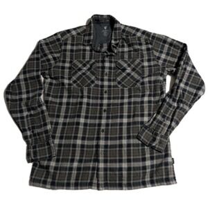 KUHL Men's Plaid Flannel Shirt Medium Gray Black Button Front Outdoor